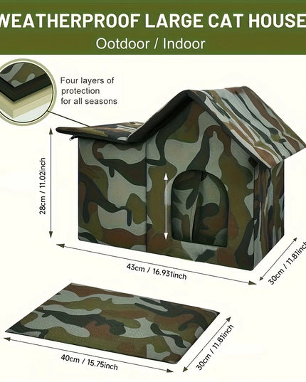 オックスフォード布製キャットハウス ペット用猫洞窟 睡眠ベッド テント 屋外 防雨 野良猫ハウス 小型犬 子犬用 冬季閉鎖