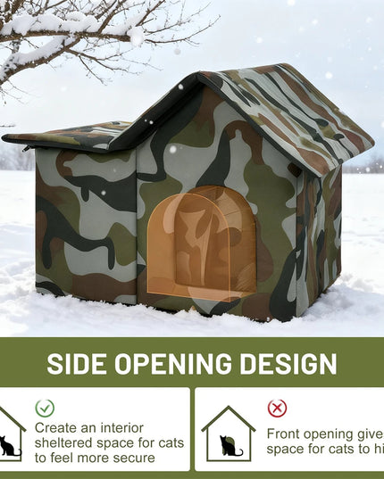 オックスフォード布製キャットハウス ペット用猫洞窟 睡眠ベッド テント 屋外 防雨 野良猫ハウス 小型犬 子犬用 冬季閉鎖