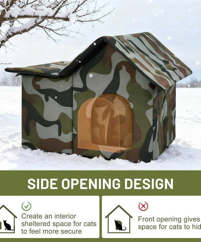 オックスフォード布製キャットハウス ペット用猫洞窟 睡眠ベッド テント 屋外 防雨 野良猫ハウス 小型犬 子犬用 冬季閉鎖