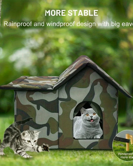 オックスフォード布製キャットハウス ペット用猫洞窟 睡眠ベッド テント 屋外 防雨 野良猫ハウス 小型犬 子犬用 冬季閉鎖