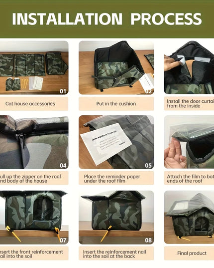 オックスフォード布製キャットハウス ペット用猫洞窟 睡眠ベッド テント 屋外 防雨 野良猫ハウス 小型犬 子犬用 冬季閉鎖