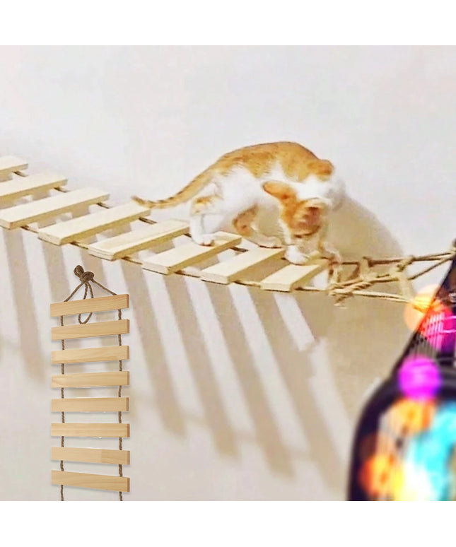 天然木製猫用クライミングラダーブリッジツリー。ケージやワードローブに多用途。遊び好きな子猫に最適。ペット用家具アクセサリー。