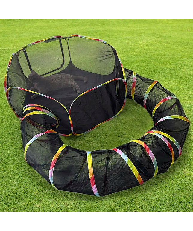 屋外用キャットエンクロージャー、屋外用ポータブルキャットテント、ケージ不要のプレイペン、ペットトンネル、室内猫と小動物用プレイグラウンド