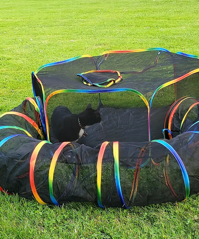 屋外遊び場猫ケージ屋外猫トンネル屋外ポータブル猫テント収納バッグ付き屋外猫フェンスペットフェンス