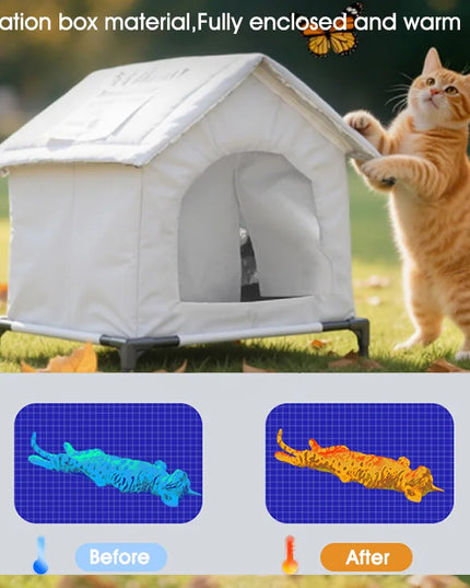 野良猫用犬小屋 防水 高床式 子猫用ペットハウス パッド 屋外 冬用 暖かい ペット用洞窟 洗える 耐候性 猫用シェルター