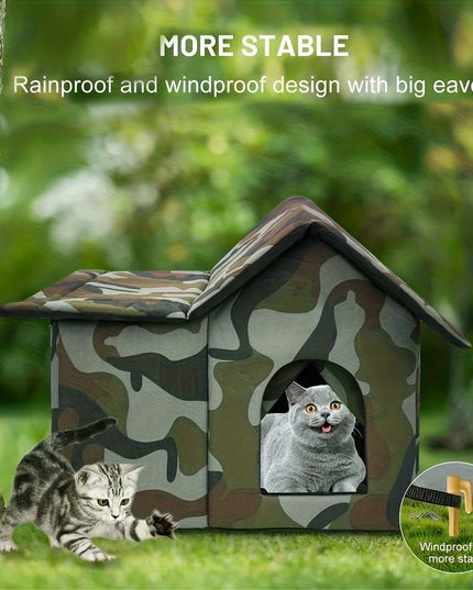 オックスフォード布製キャットハウス ペット用猫洞窟 睡眠ベッド テント 屋外 防雨 野良猫ハウス 小型犬 子犬用 冬季閉鎖