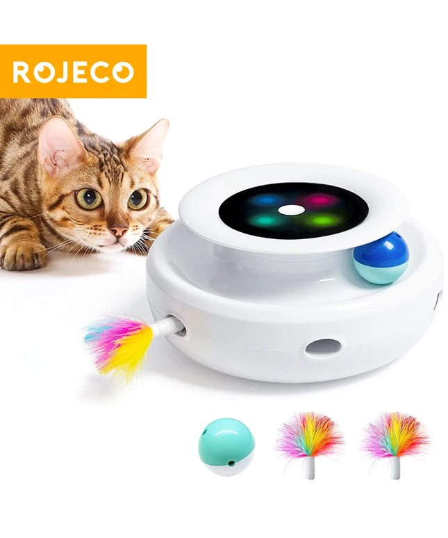 ROJECO 2 in 1 Smart Cat Toys Automatic Feather Fun Ball Toy Set For Cat Dog 5 Modes Electronic Interactive Pet Toy Accessories