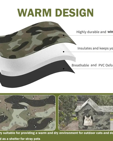 オックスフォード布製キャットハウス ペット用猫洞窟 睡眠ベッド テント 屋外 防雨 野良猫ハウス 小型犬 子犬用 冬季閉鎖