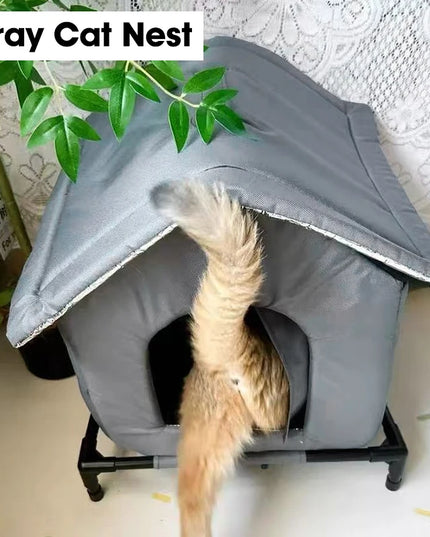 野良猫用犬小屋 防水 高床式 子猫用ペットハウス パッド 屋外 冬用 暖かい ペット用洞窟 洗える 耐候性 猫用シェルター