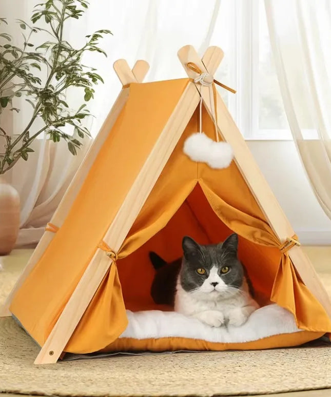 ペットテントハウス 折りたたみ式 取り外し可能 ポータブル 快適 通気性 猫ハウス 安定した犬ハウス 厚いパッド付き ペット用品