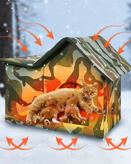 オックスフォード布製キャットハウス ペット用猫洞窟 睡眠ベッド テント 屋外 防雨 野良猫ハウス 小型犬 子犬用 冬季閉鎖