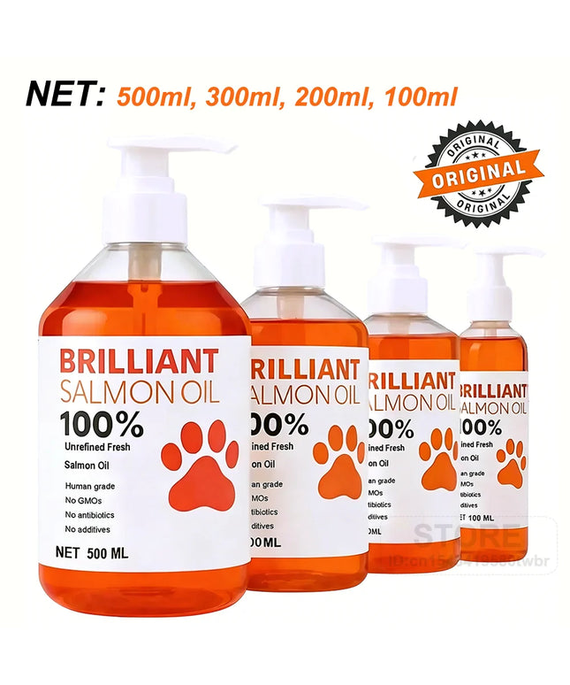 Human-Grade Salmon Oil (500ml, 300ml, 200ml 100ml) for Dogs & Cats Omega 3 Fatty Acids Supplement for Optimal Health & Nutrition