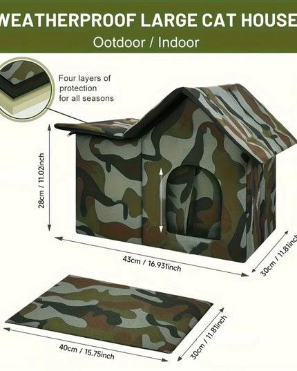 オックスフォード布製キャットハウス ペット用猫洞窟 睡眠ベッド テント 屋外 防雨 野良猫ハウス 小型犬 子犬用 冬季閉鎖