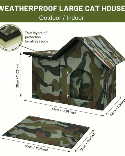 オックスフォード布製キャットハウス ペット用猫洞窟 睡眠ベッド テント 屋外 防雨 野良猫ハウス 小型犬 子犬用 冬季閉鎖