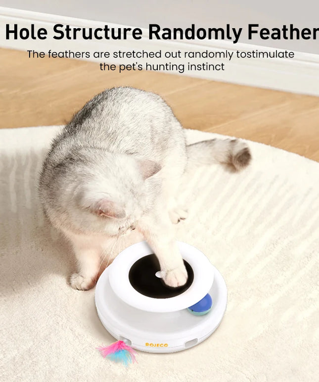 ROJECO 2 in 1 Smart Cat Toys Automatic Feather Fun Ball Toy Set For Cat Dog 5 Modes Electronic Interactive Pet Toy Accessories